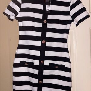 Fashion Nova Black and White Striped Mini Dress